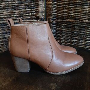 Madewell Brenner Zip Leather Ankle Boots Women's 6 Brown Heeled Booties